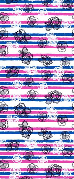 条纹底玫瑰手绘风面料印花素材,适用于服装印花设计