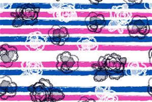 条纹底玫瑰手绘风面料印花素材，适用于服装印花设计