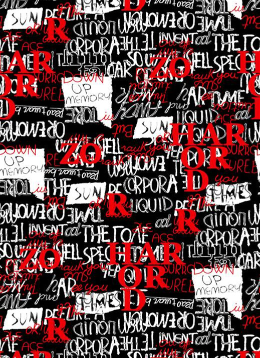 抽象文字拼贴风面料印花素材,适用于潮流服装印花设计