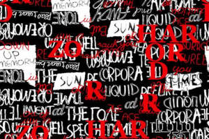 抽象文字拼贴风面料印花素材，适用于潮流服装印花设计