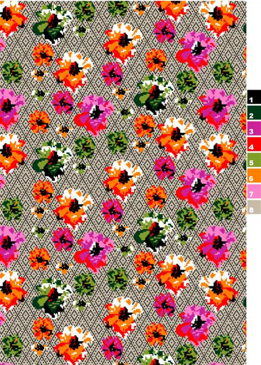 复古像素风花卉面料印花素材,适用于服装印花设计与数码印染