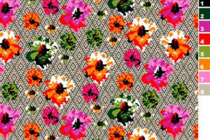 复古像素风花卉面料印花素材，适用于服装印花设计与数码印染