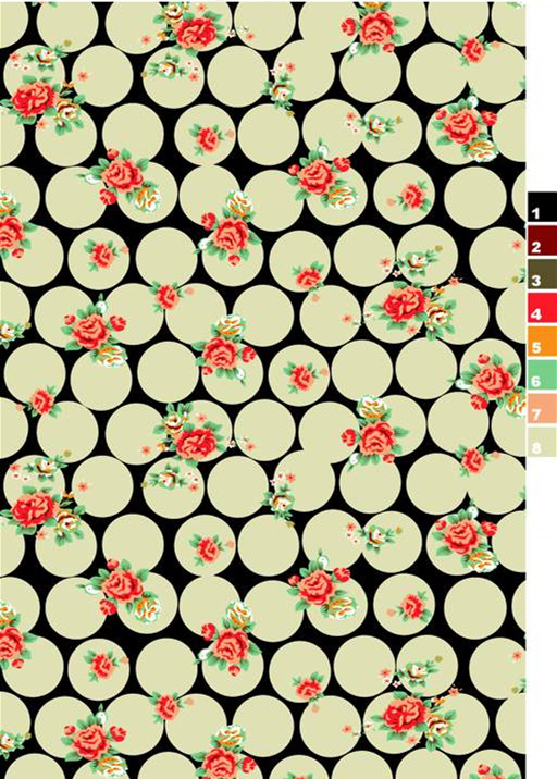 复古玫瑰圆点面料印花素材,适用于服装印花设计与数码印染