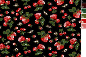 黑底草莓樱桃印花面料图案，适用于服装印花设计的高清素材