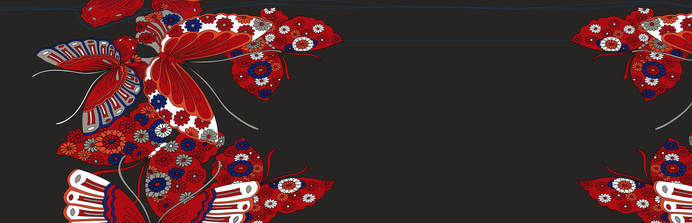 复古蝴蝶花卉面料印花素材,适用于服装印花设计与数码印染