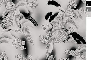 仙鹤云纹面料印花素材图，经典东方风格服装印花设计