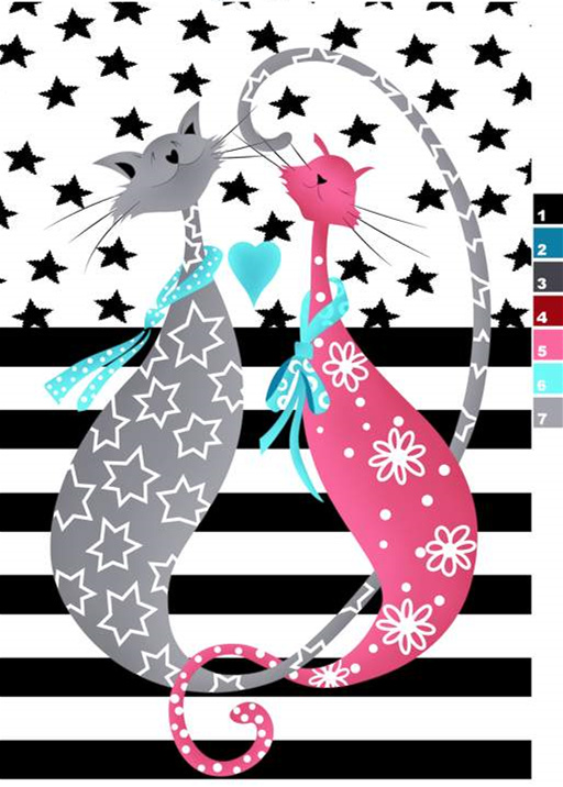 可爱猫咪情侣印花图案素材,适用于服装印花与面料印花设计