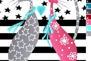 可爱猫咪情侣印花图案素材，适用于服装印花与面料印花设计