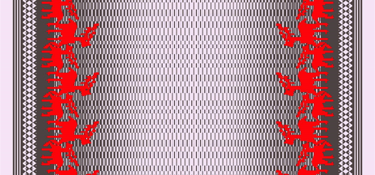 复古像素风鹿纹边框面料印花素材,适用于服装印花设计