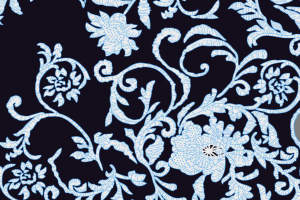 经典蓝白花卉卷草纹面料印花素材，适用于服装印花设计