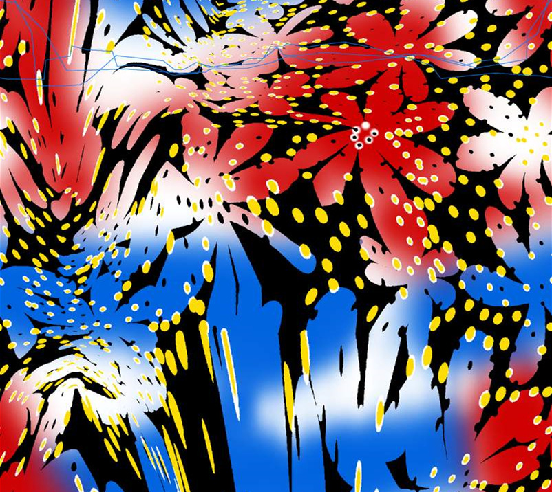 高对比撞色花卉面料印花素材,适用于潮流服装印花设计