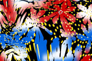 高对比撞色花卉面料印花素材，适用于潮流服装印花设计