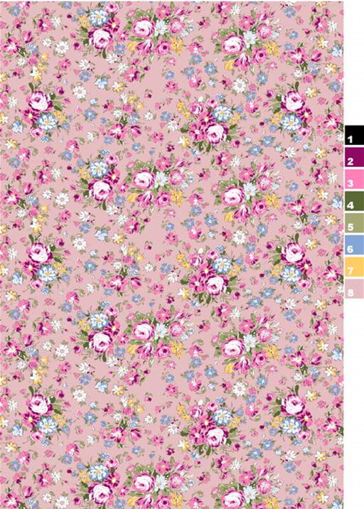 柔粉底色碎花面料印花素材,适用于女装衬衫与连衣裙服装印花设计