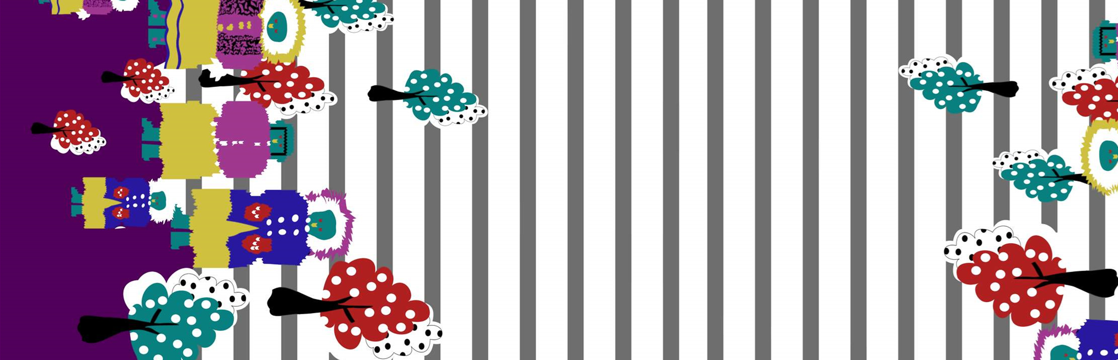 童趣波点树影面料印花素材,适用于儿童服装印花设计