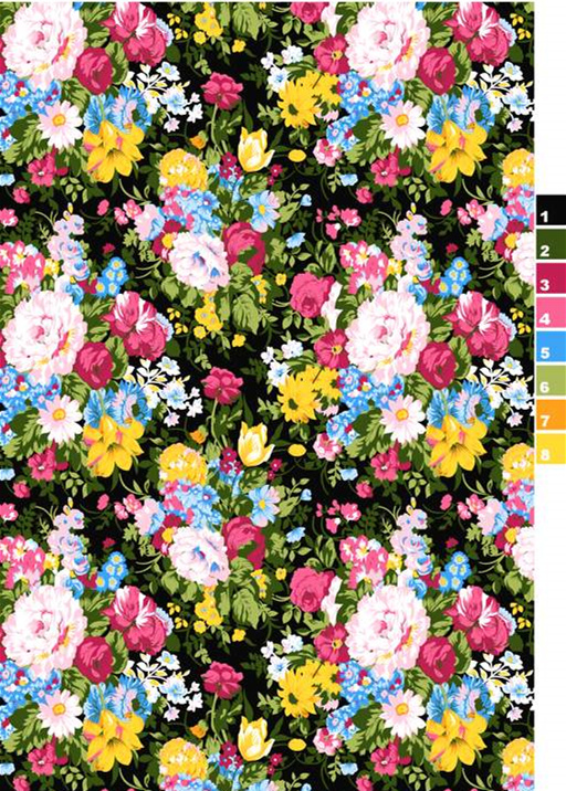 繁花满屏复古风面料印花素材,适用于服装印花设计与数码印染