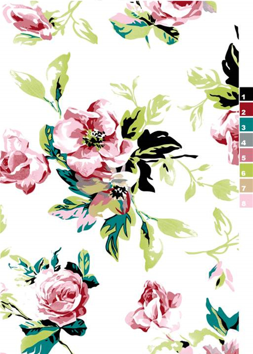 清新粉绿花卉面料印花素材,适用于春夏服装印花设计