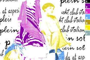 复古拼贴风面料印花素材，适用于服装印花设计与时尚插画