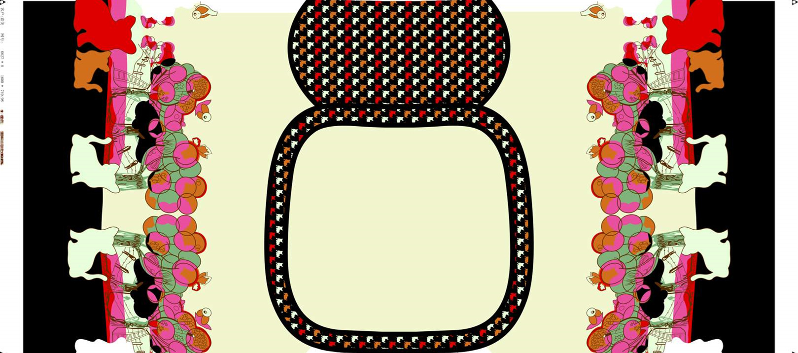 复古千鸟格与童趣插画结合的服装印花素材图像