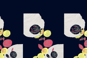 深蓝底色抽象花卉面料印花素材，适用于服装印花设计