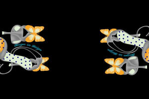 时尚高跟鞋与蝴蝶组合面料印花素材，适用于服装印花设计