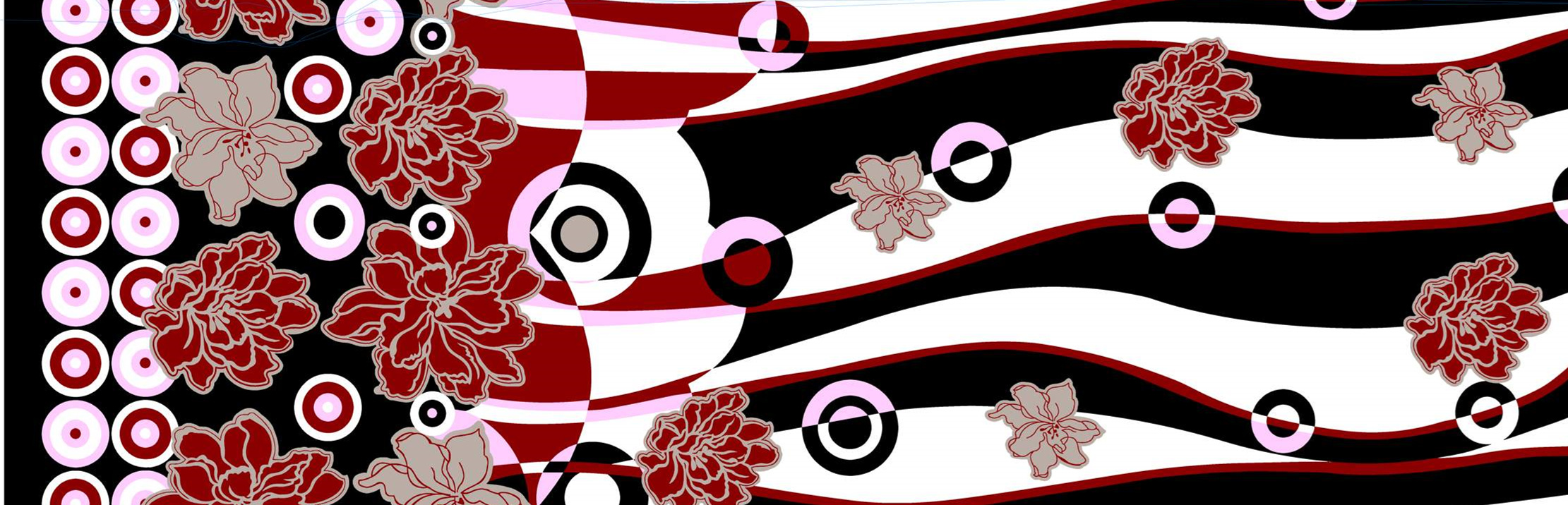 抽象花卉波浪条纹面料印花素材,适用于服装印花设计