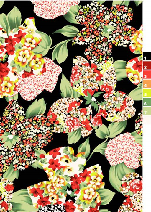 复古繁花面料印花素材图,适用于服装印花设计与数码印染