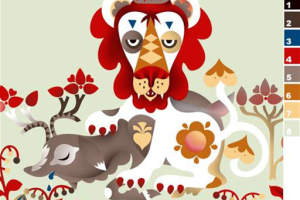 复古民族风狮子花卉图案面料印花素材，适用于服装印花设计