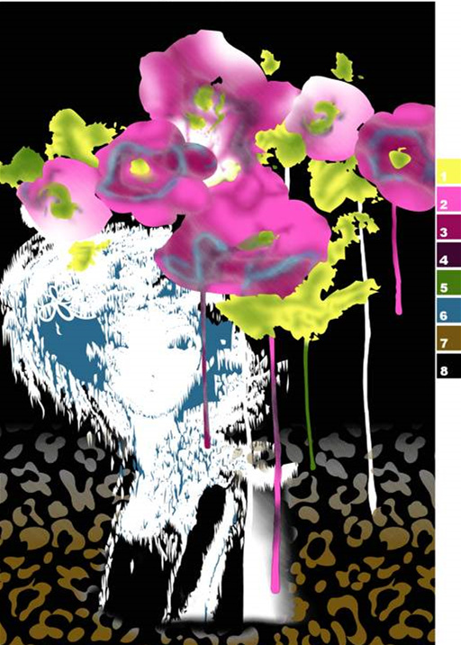 抽象泼墨花卉面料印花素材,适用于潮流服装印花设计