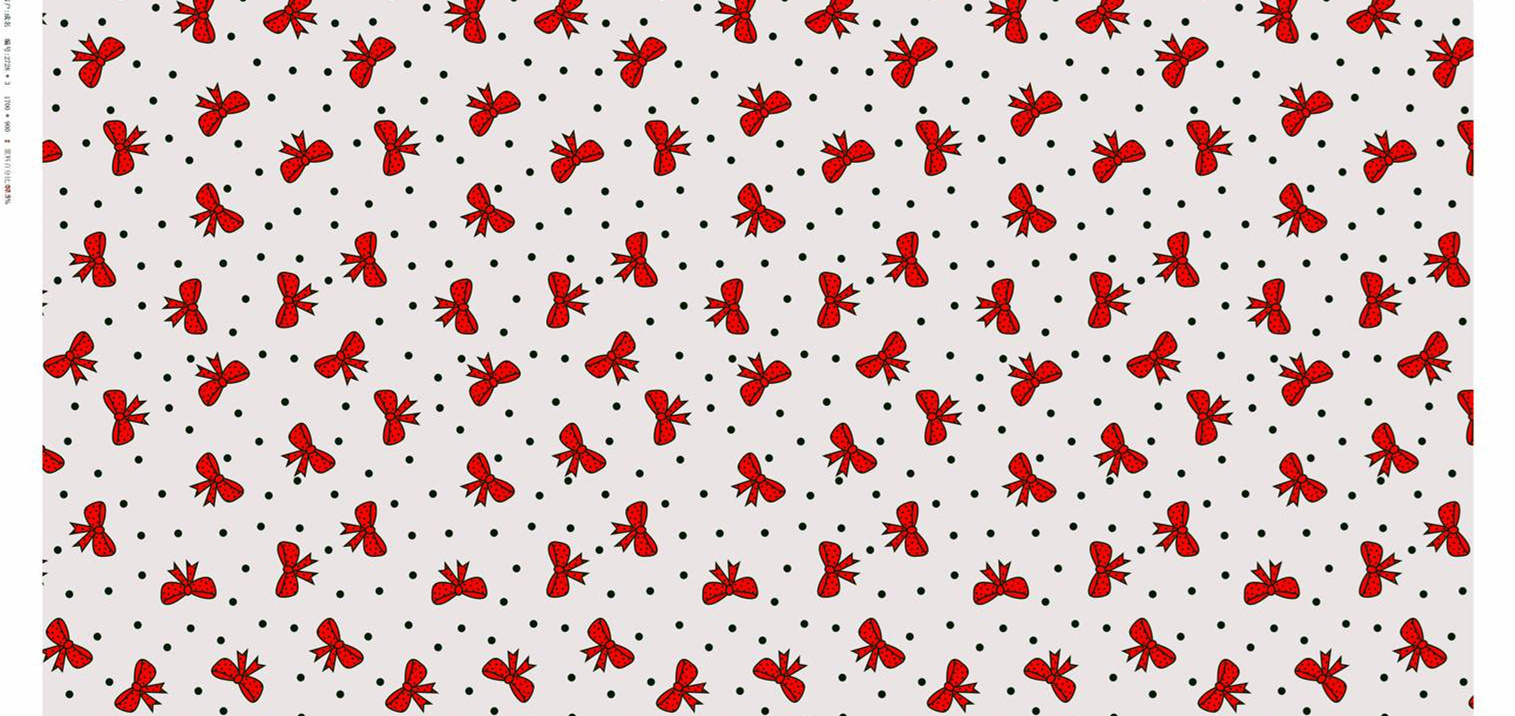 红色蝴蝶结波点面料印花素材,适用于童装与少女风服装印花设计