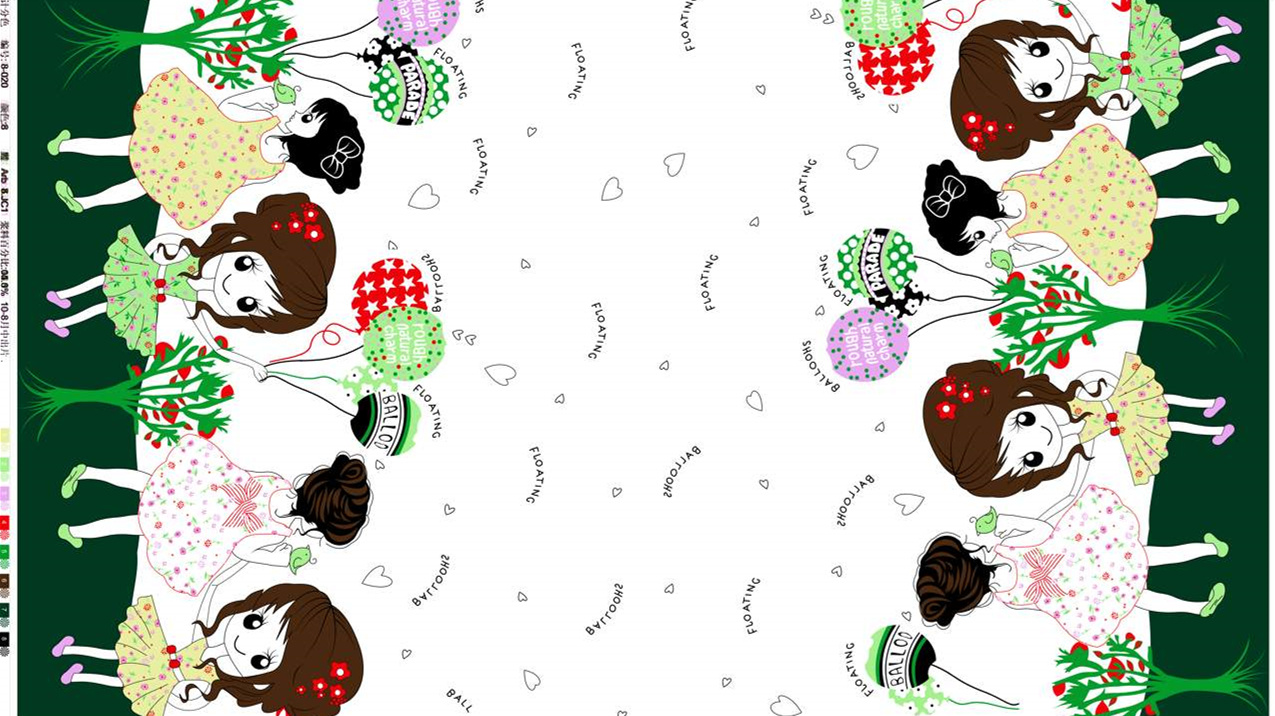 清新少女风服装印花素材图,适用于连衣裙与童装面料印花设计