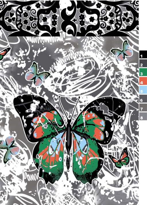 复古蝴蝶与涂鸦风面料印花素材,适用于服装印花设计