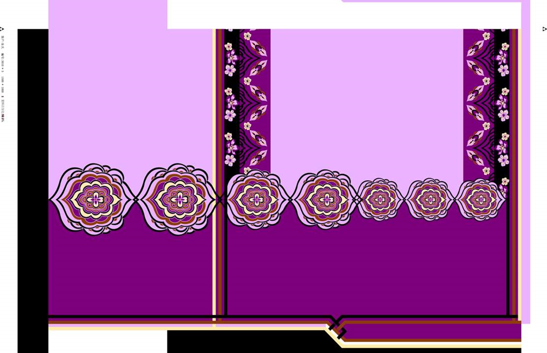 紫色曼陀罗边饰面料印花素材,适用于服装印花设计与定制