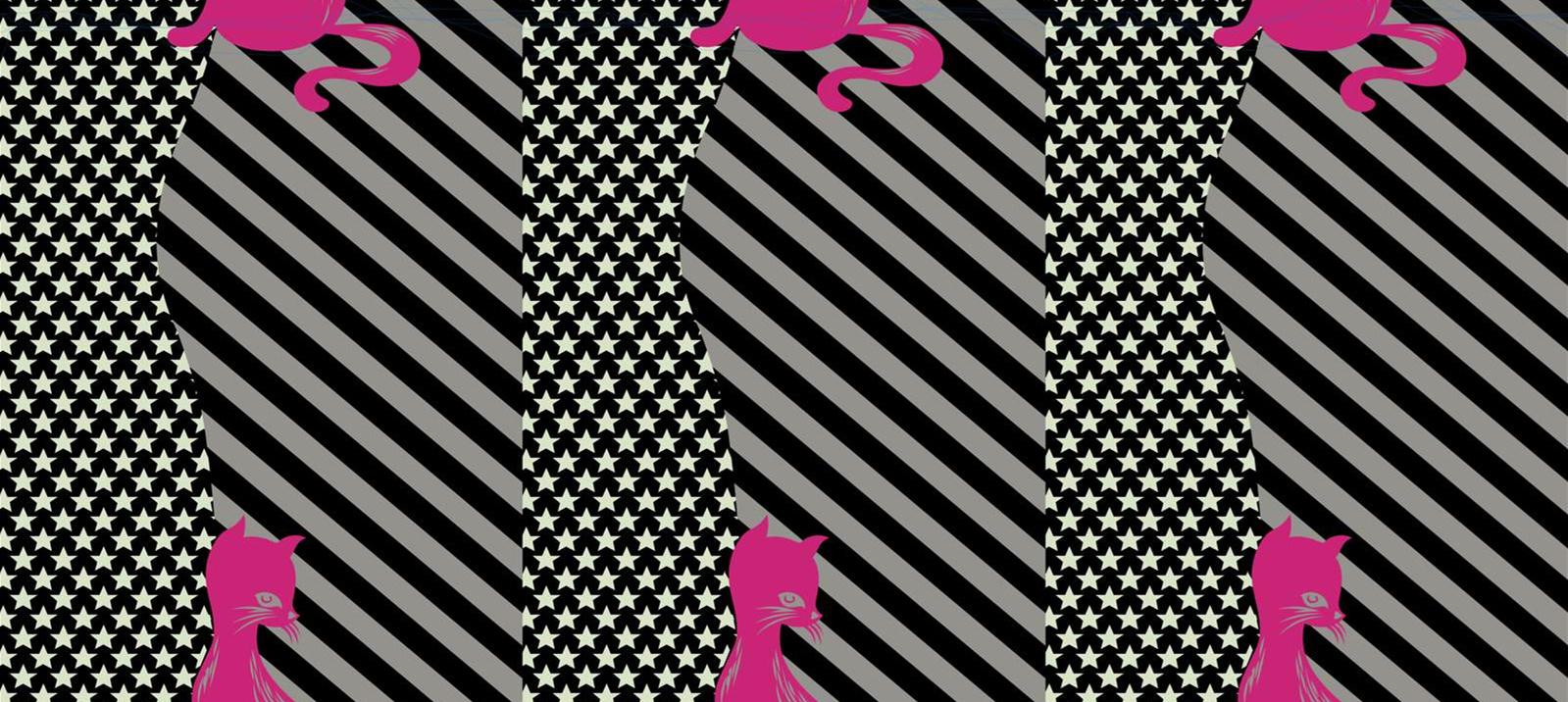 高对比度猫形几何图案面料印花素材,适用于潮牌服装印花设计