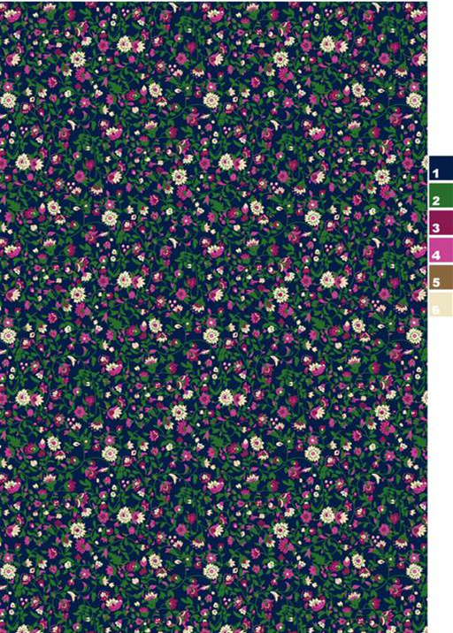 深蓝底碎花面料印花素材,适用于春夏女装服装印花设计