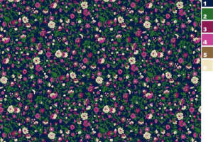 深蓝底碎花面料印花素材，适用于春夏女装服装印花设计