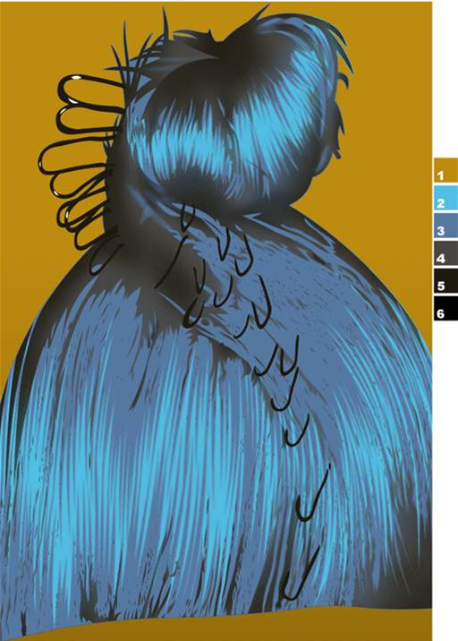 蓝调抽象发髻纹理面料印花素材,适用于服装印花设计