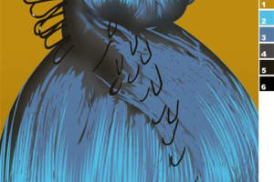 蓝调抽象发髻纹理面料印花素材，适用于服装印花设计