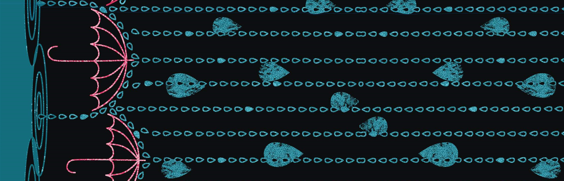 雨伞与水滴纹理面料印花素材,适用于春夏服装印花设计