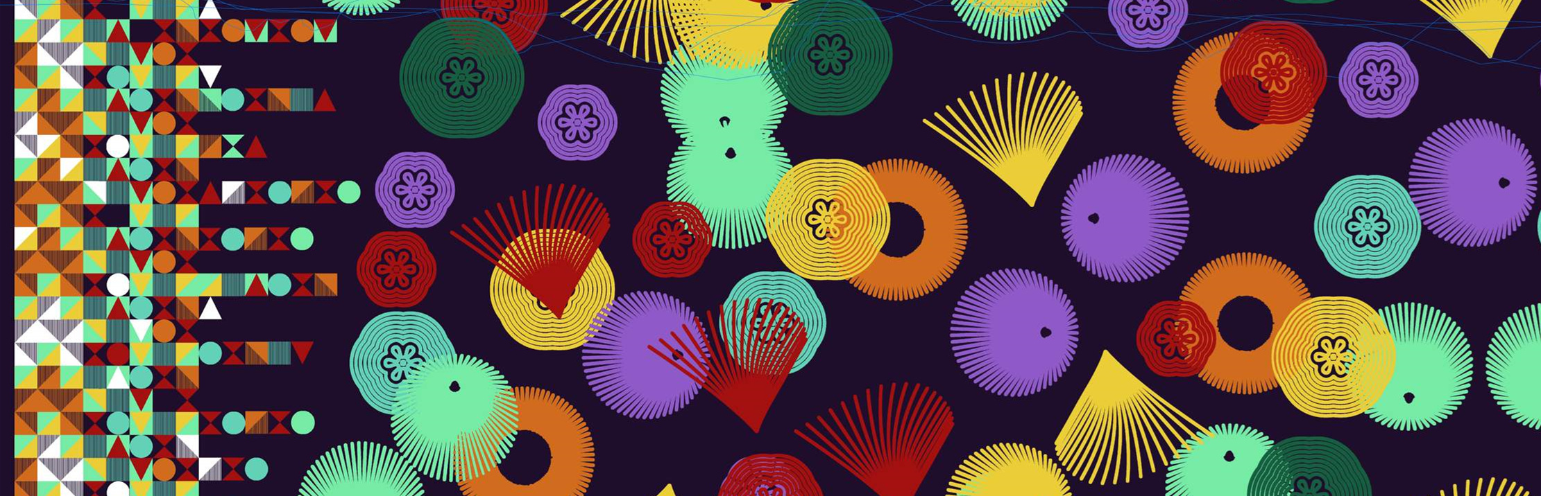 多彩几何与花卉融合的服装印花素材,适用于T恤、连衣裙面料印花设计