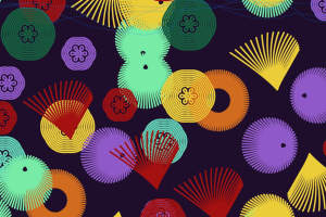 多彩几何与花卉融合的服装印花素材，适用于T恤、连衣裙面料印花设计