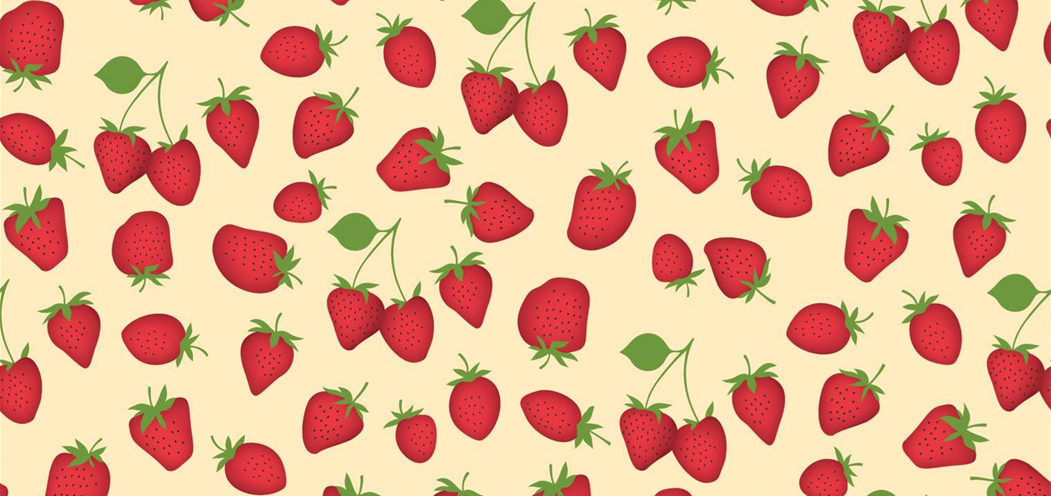 清新草莓图案面料印花素材,适用于儿童服装与夏季女装印花设计