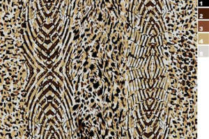 复古豹纹与几何对称结合的服装印花素材，适用于面料印花设计