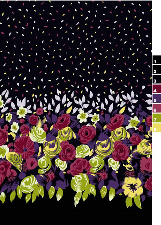 深底撞色花卉面料印花素材,适用于服装印花设计与数码印染