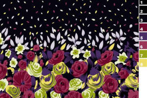 深底撞色花卉面料印花素材，适用于服装印花设计与数码印染