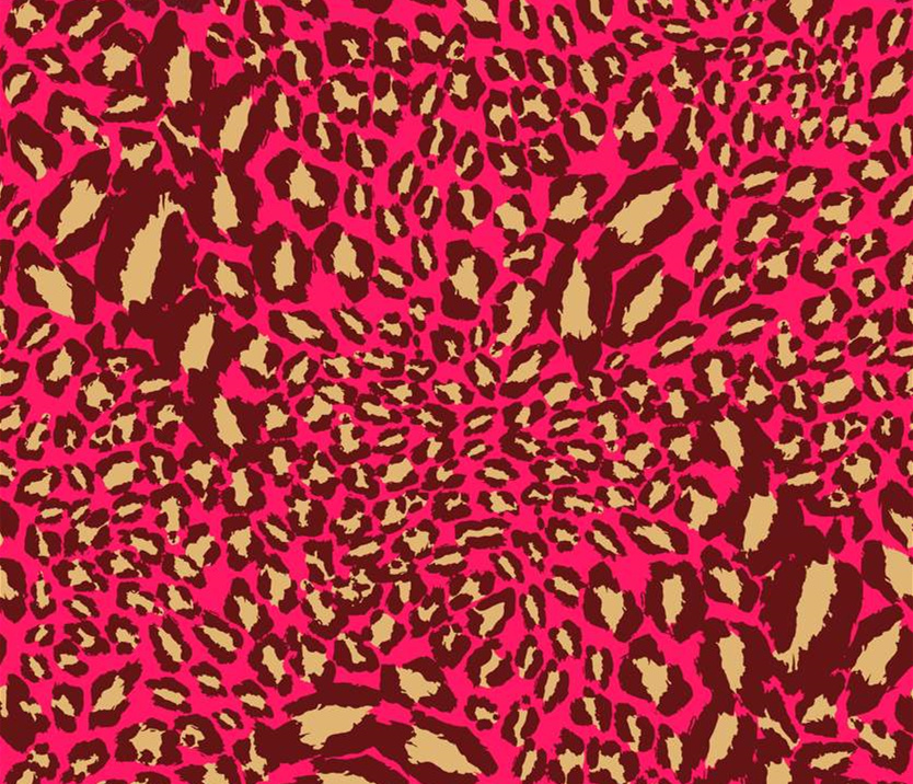 高饱和玫红豹纹面料印花素材,适用于时尚服装印花设计