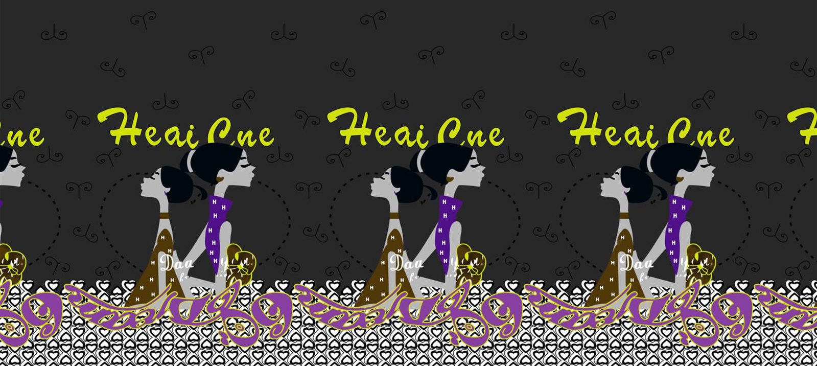 复古女性剪影风格面料印花素材,适用于服装印花设计与数码印染