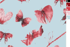 水彩红蝶手绘风面料印花素材，适用于春夏服装印花设计
