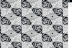 黑白几何玫瑰纹面料印花素材，适用于服装印花设计与数码印制