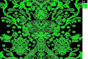 复古巴洛克风格绿色面料印花素材，适用于服装印花设计