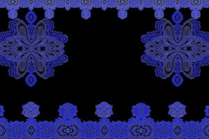 深蓝对称佩斯利花纹面料印花素材，适用于高端服装印花设计